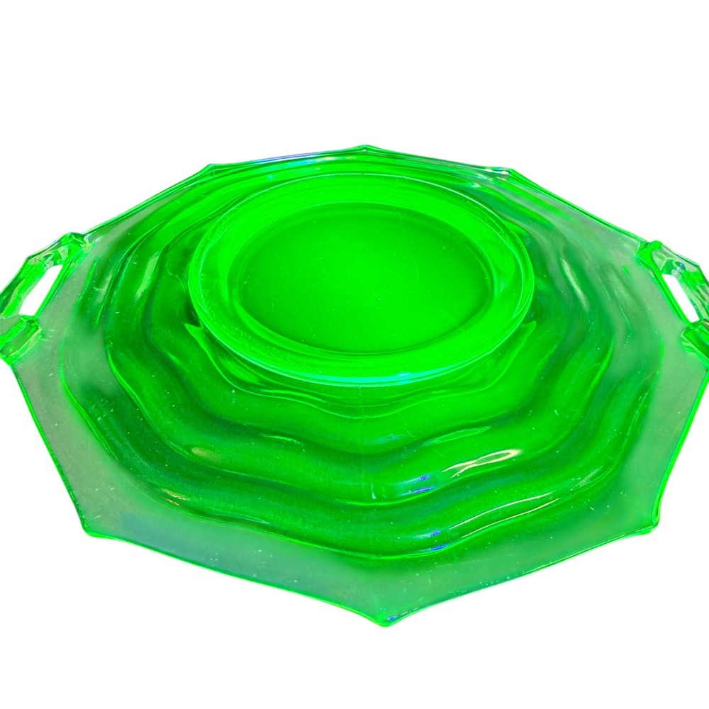 Jenkins Ocean Wave Uranium Glass Handled Cake Plate Platter #190 Depression - Picture 4 of 16